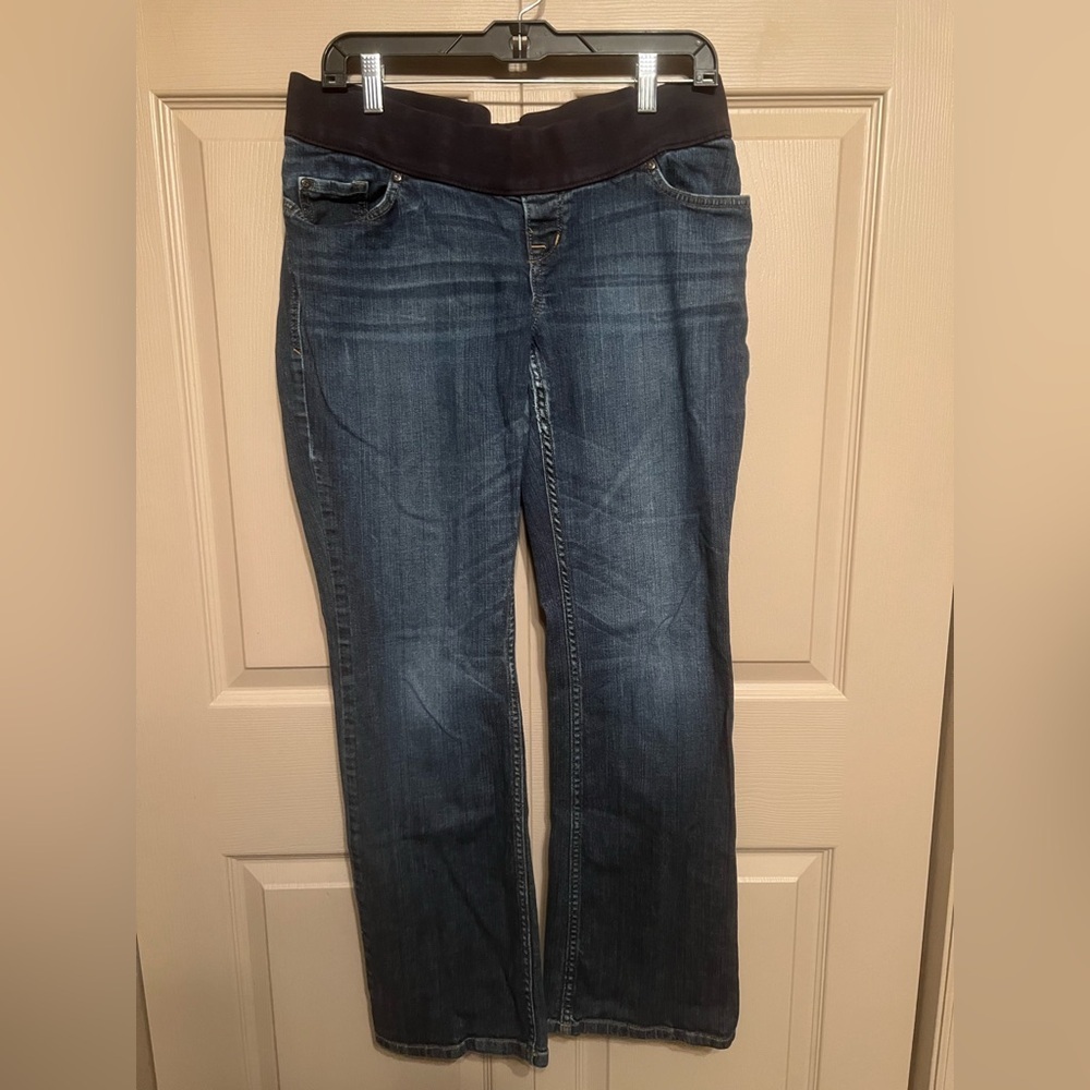 Old Navy Women's Dark Blue Boot Cut Maternity Jeans with Black Waistband